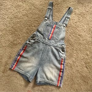 Delia*s Dolls Kill Rainbow Stripe Denim Overall Shorts Size Small, like new